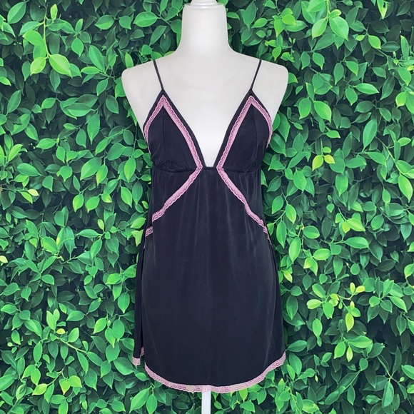 Victoria’s Secret Silk Slip Dress · Dark Gray w/ Pink Lace Trim · Size L - Picture 6 of 6